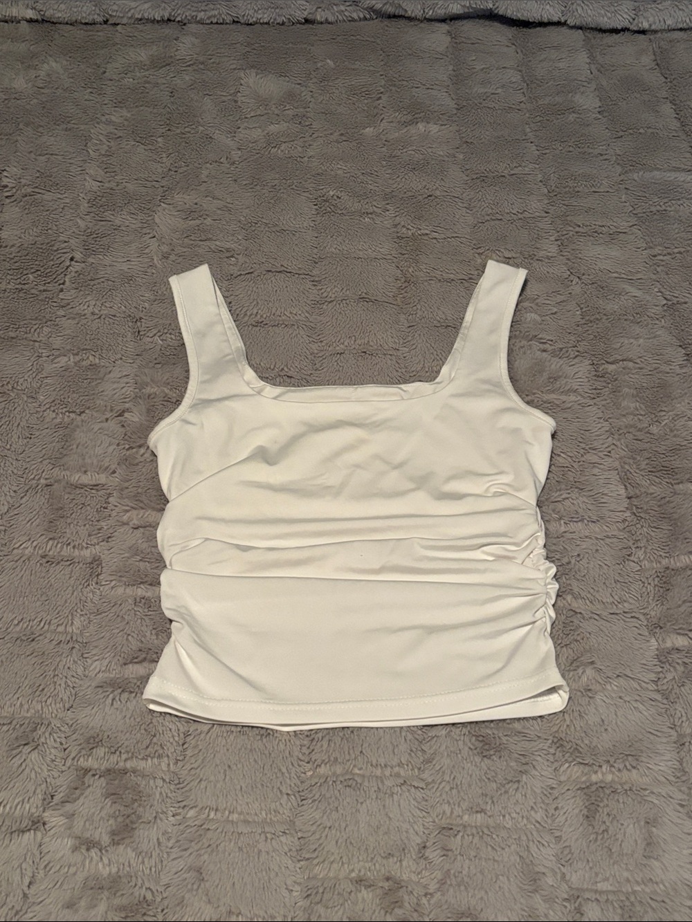 Square-Neck White Ruched Tank Top - Picture 2 of 2